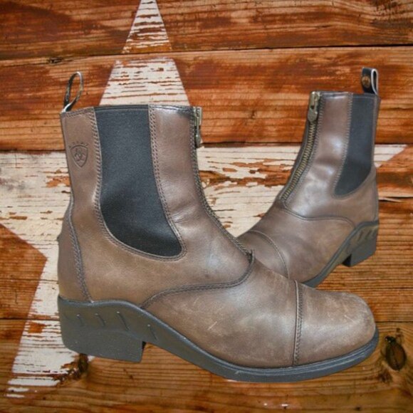 Ariat Devon Paddock Brown Front Zip Women's Ankle Distressed Leather Boots 9.5 B - Picture 1 of 13